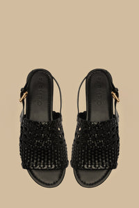Flat sandals in braided leather - Black