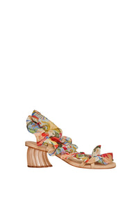 Sandales avec motif à volants en cuir - Beige