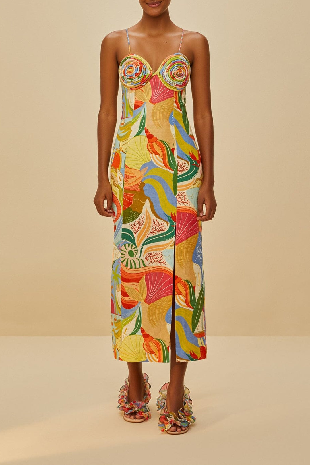 Sandales avec motif à volants en cuir - Beige