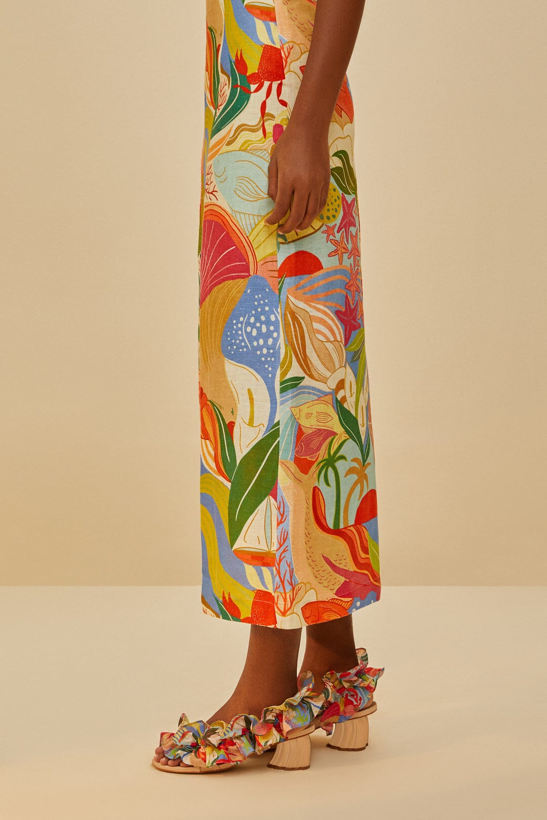 Sandales avec motif à volants en cuir - Beige