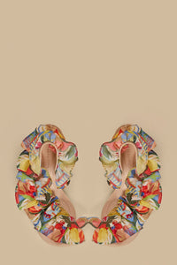Sandales avec motif à volants en cuir - Beige