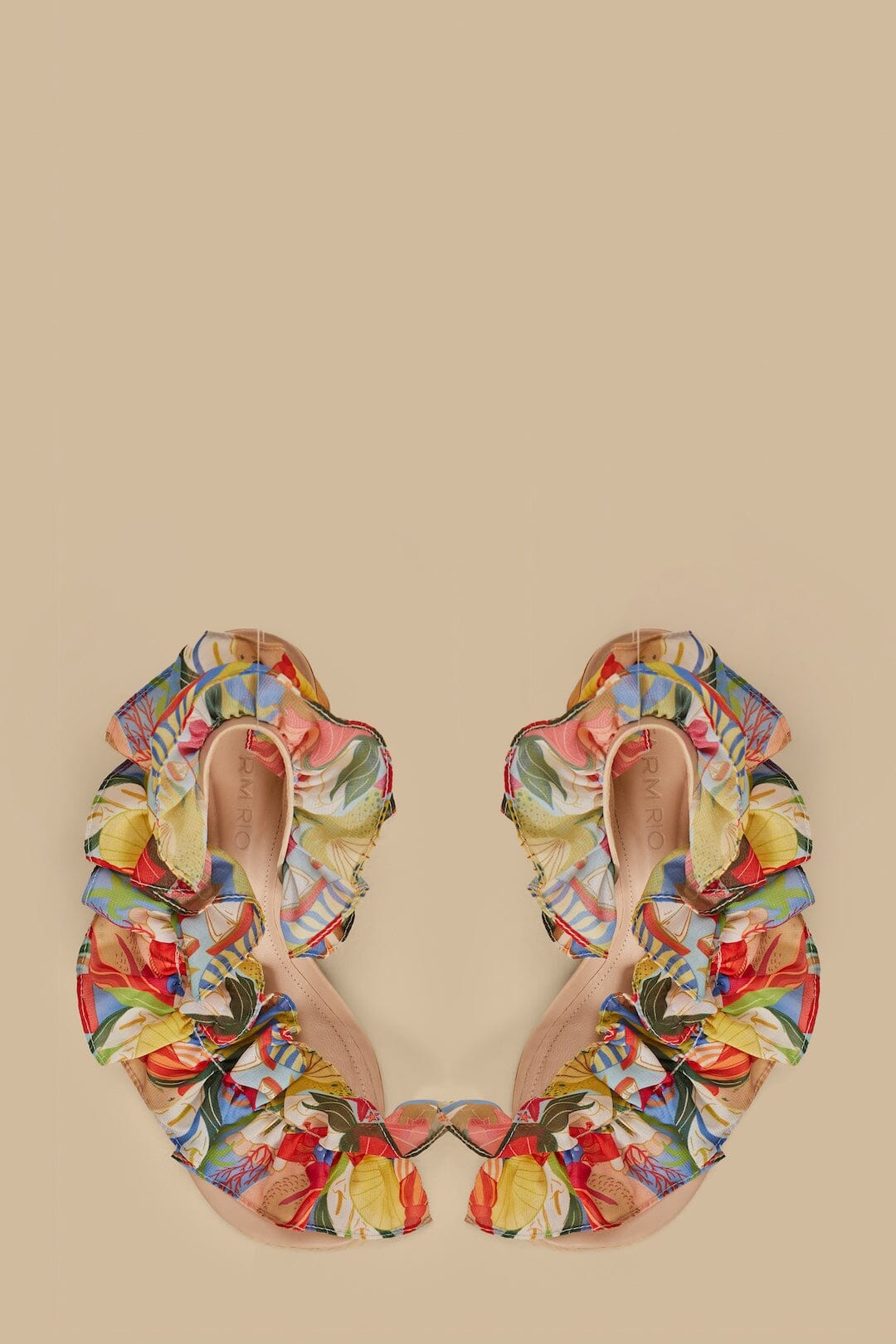 Sandales avec motif à volants en cuir - Beige