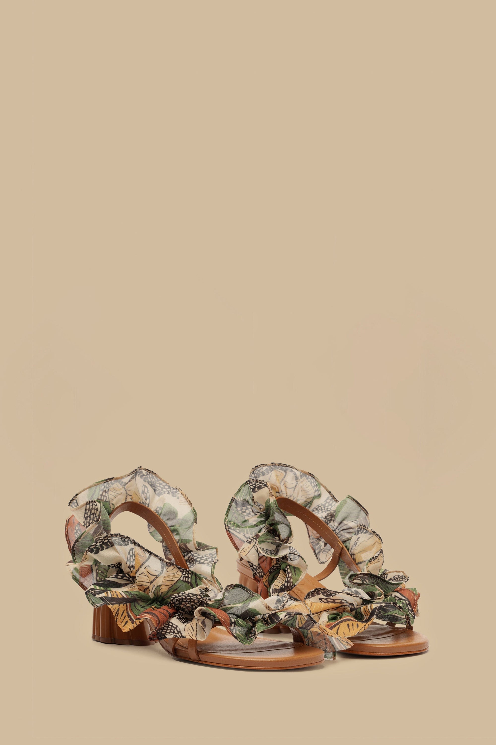Sandales avec motif à volants en cuir - Marron