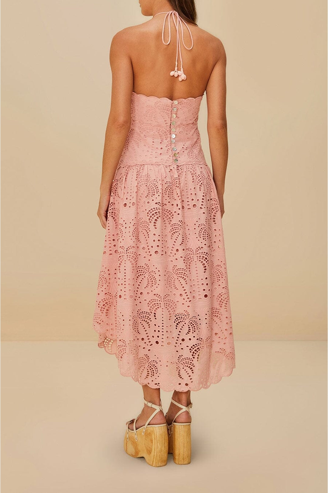 Palm Tree Eyelet strapless midi dress - Pink
