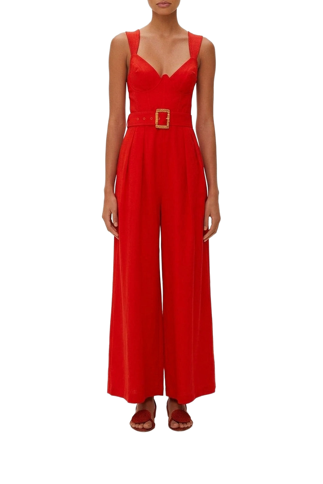 Strappy linen jumpsuit - Red
