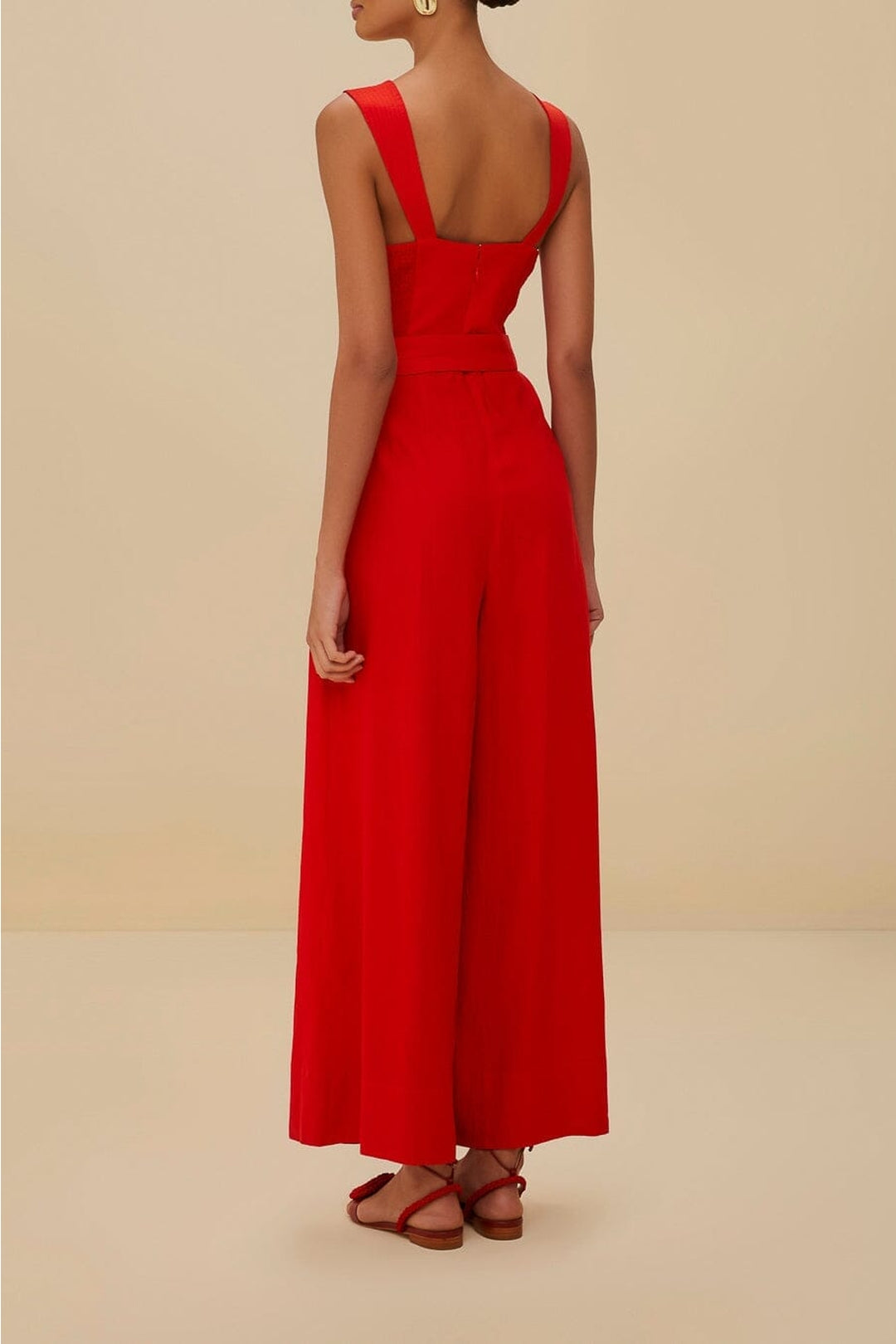 Strappy linen jumpsuit - Red