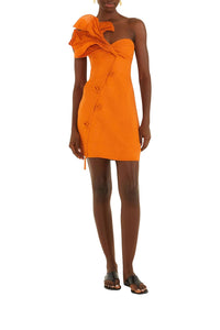 Flower short linen dress - Orange