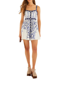 Robe courte Porcelain Garden en lin - Blanc