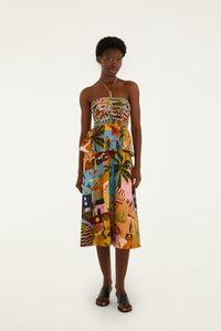 Tropical Painting Multicolor Robe midi - Tropical Painting Multicolor