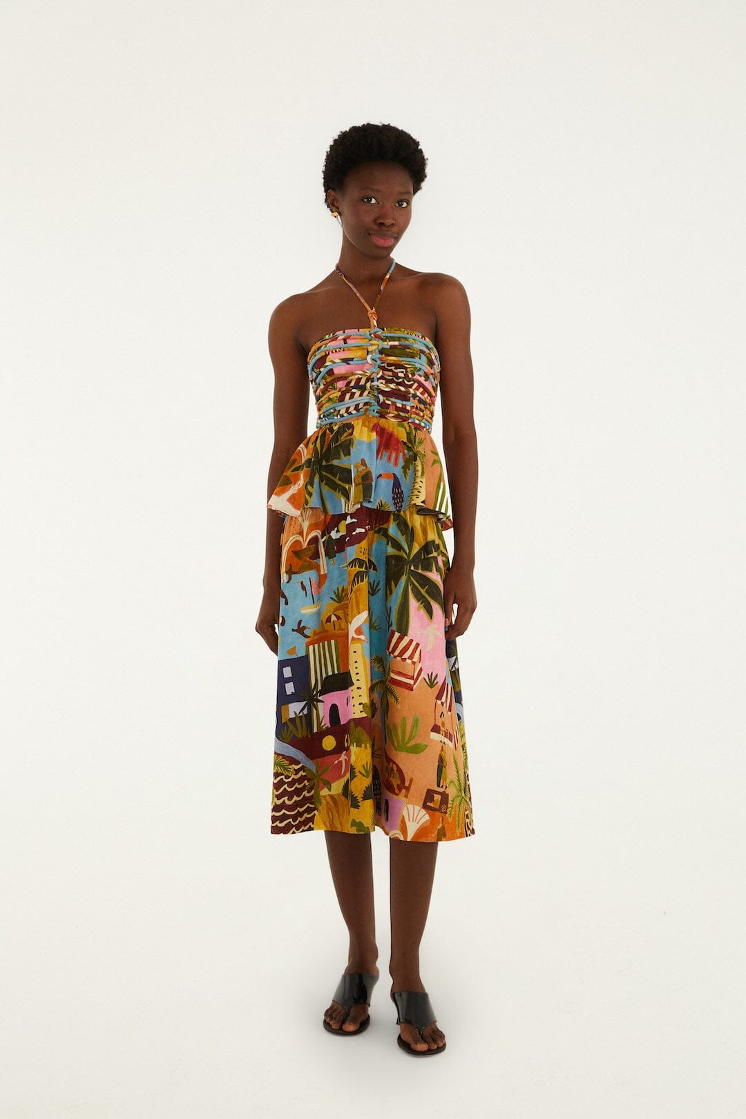Tropical Painting Multicolor Robe midi - Tropical Painting Multicolor