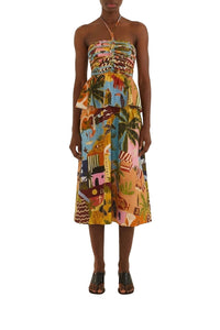 Robe midi Tropical en lin - Multicolore
