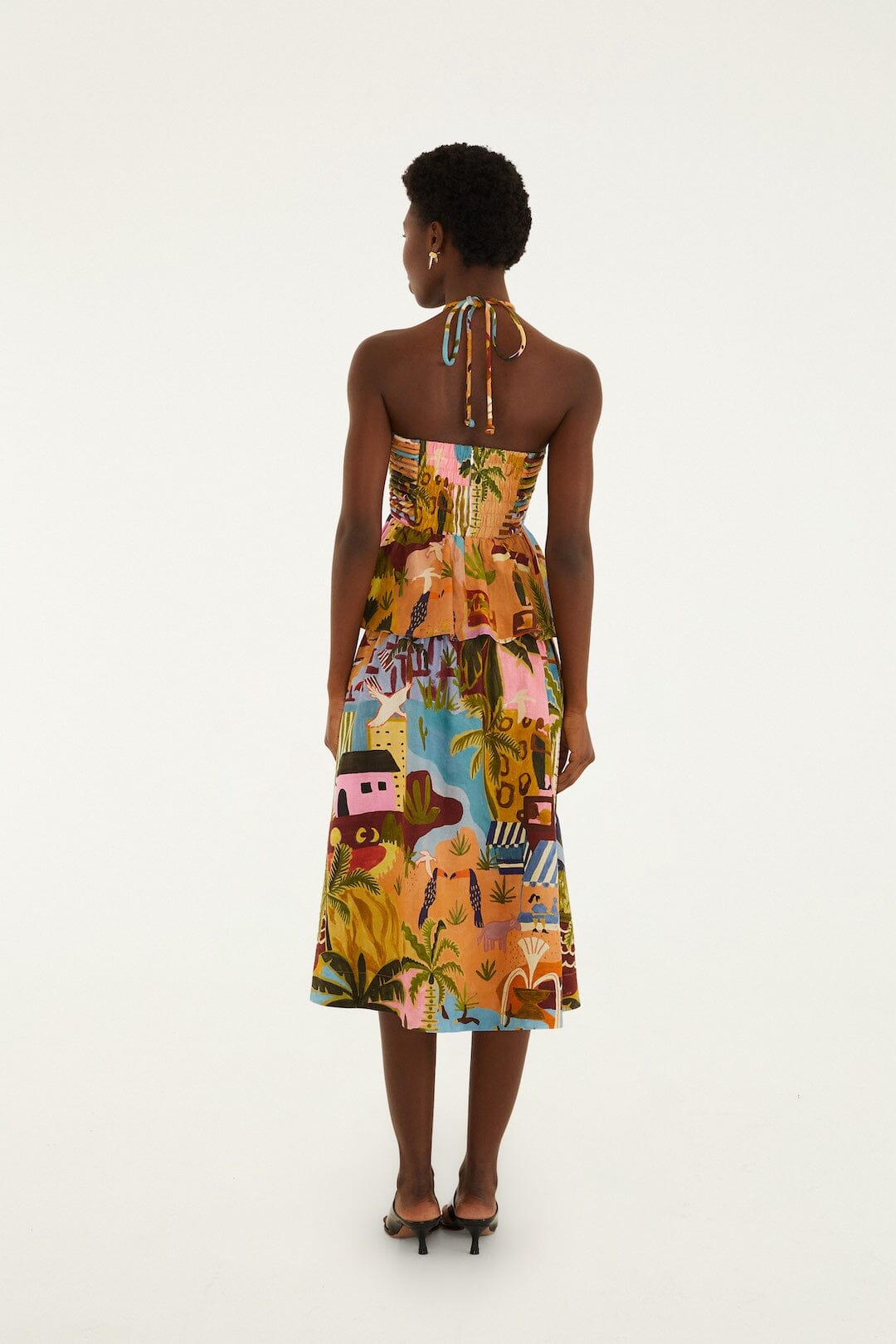 Tropical Painting Multicolor Robe midi - Tropical Painting Multicolor