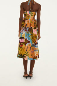 Robe midi Tropical en lin - Multicolore