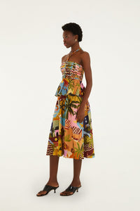 Tropical Painting Multicolor Robe midi - Tropical Painting Multicolor