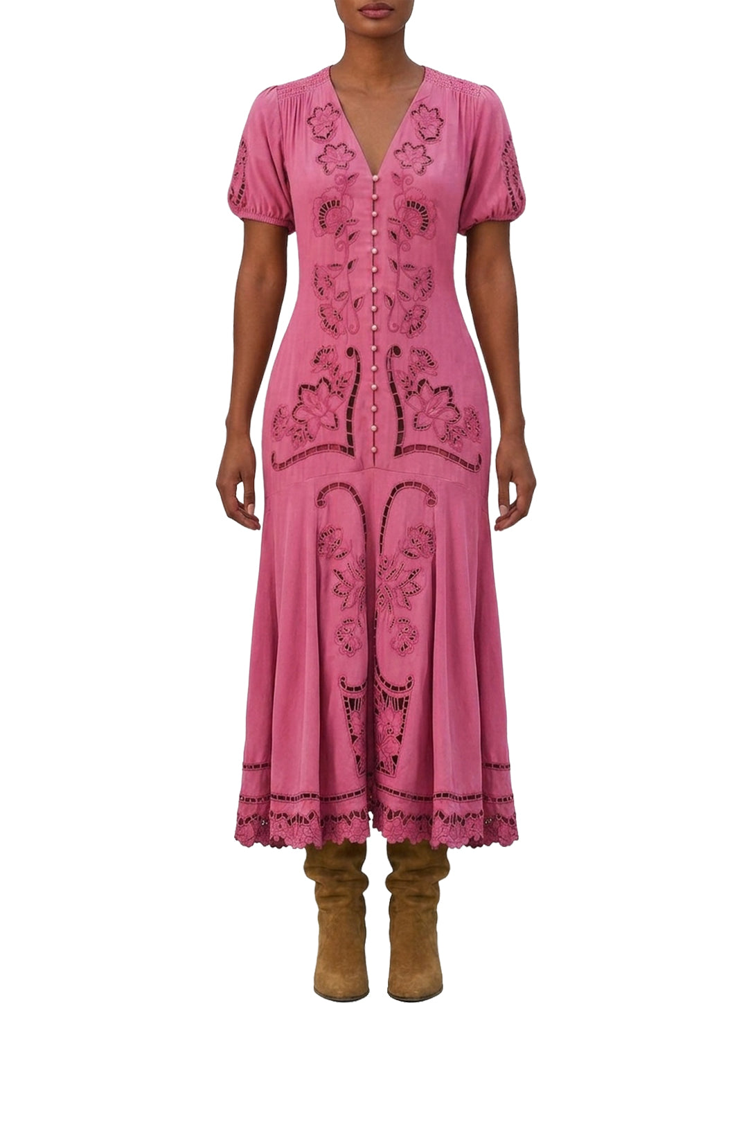Robe midi Richelieu - Rose