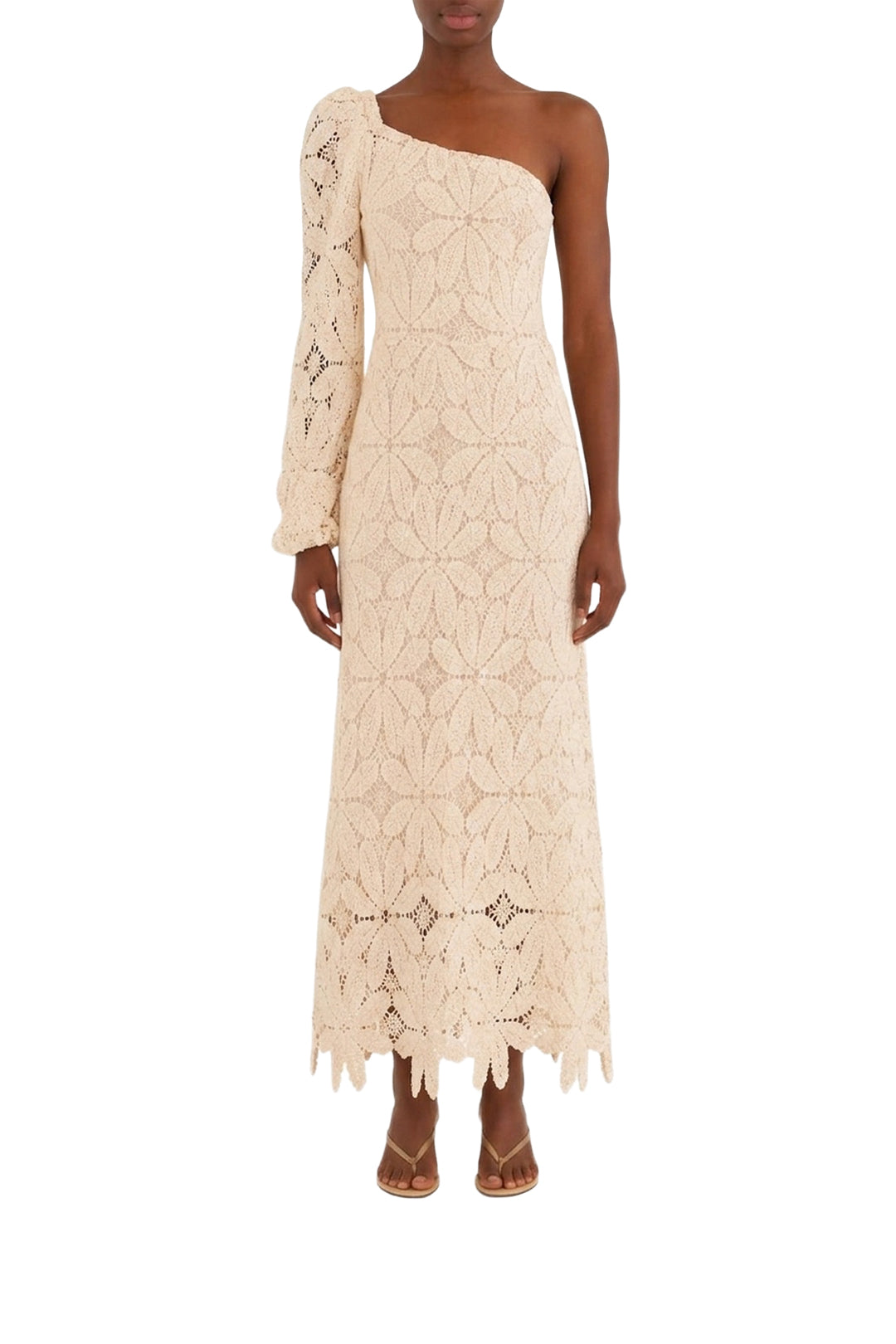 Robe midi One-Shoulder Flower en maille - Blanc