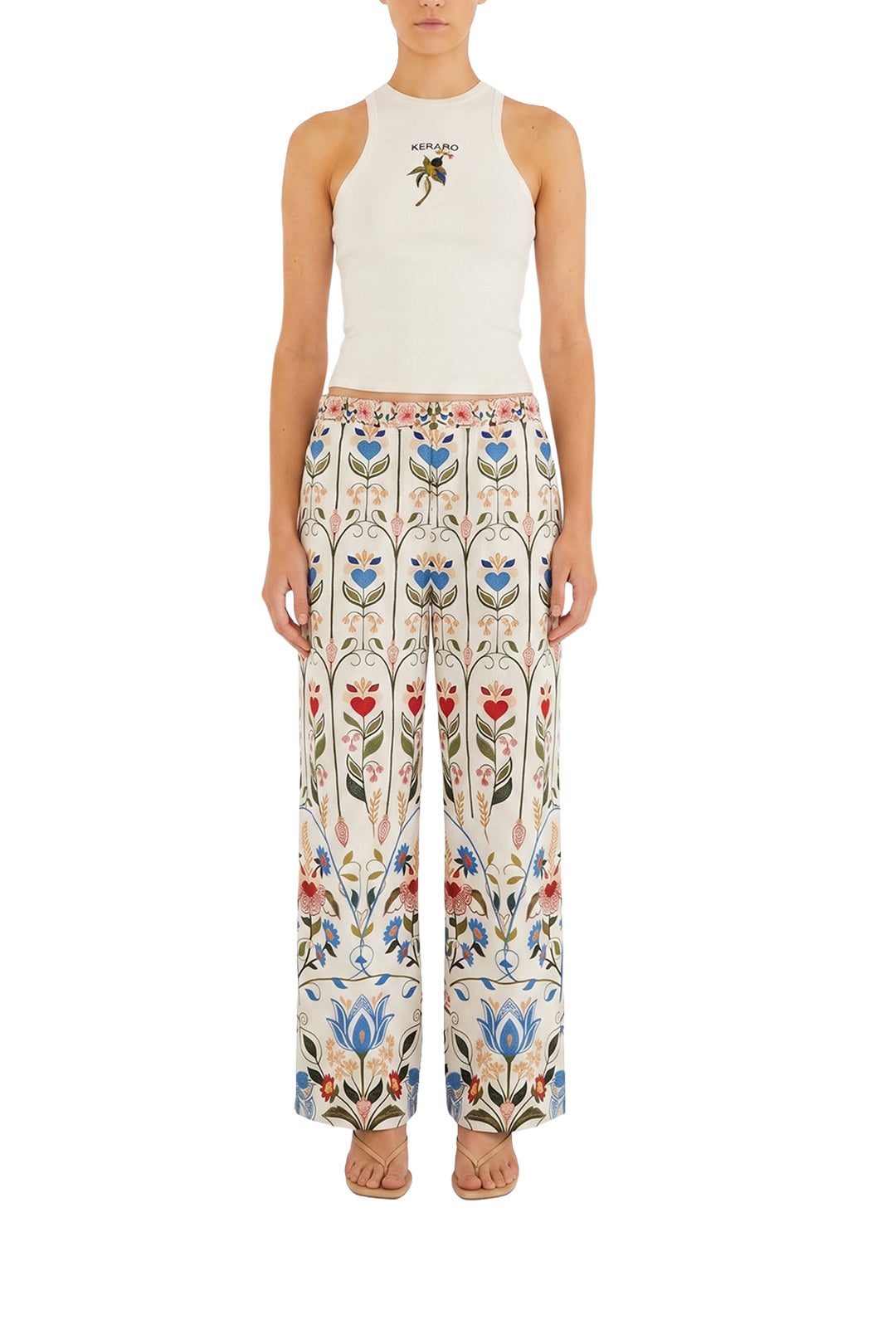 Pantalon Fraga Print en lin - Bleu