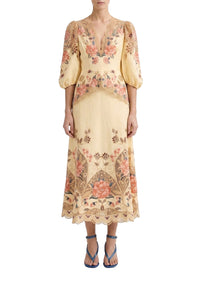 Robe midi brodée - Beige