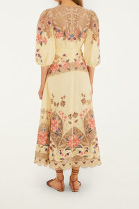 Robe midi brodée - Beige
