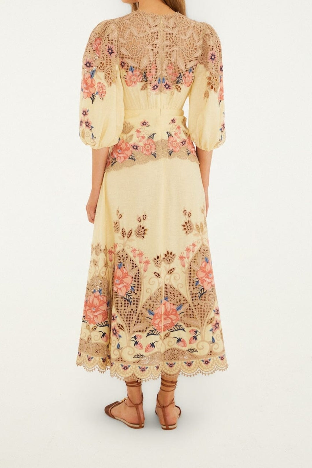 Robe midi brodée - Beige