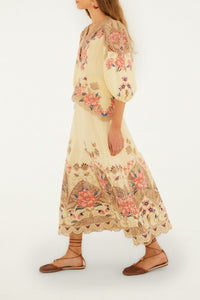 Robe midi brodée - Beige