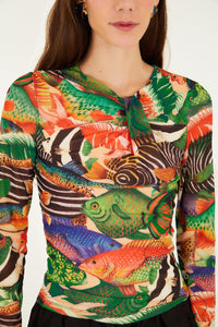 Fish Sea Multicolor Blouse - Fish Sea Multicolor