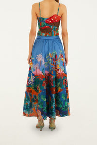Jupe midi Dream Landscape en lin - Multicolore