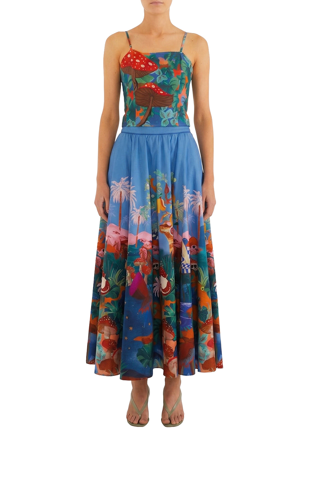 Jupe midi Dream Landscape en lin - Multicolore