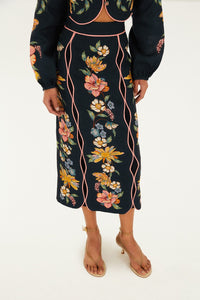 Maira Floral Dark Blue Jupe - Maira Floral Dark Blue