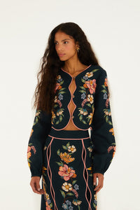 Maira Floral Dark Blue Top manches longues - Maira Floral Dark Blue