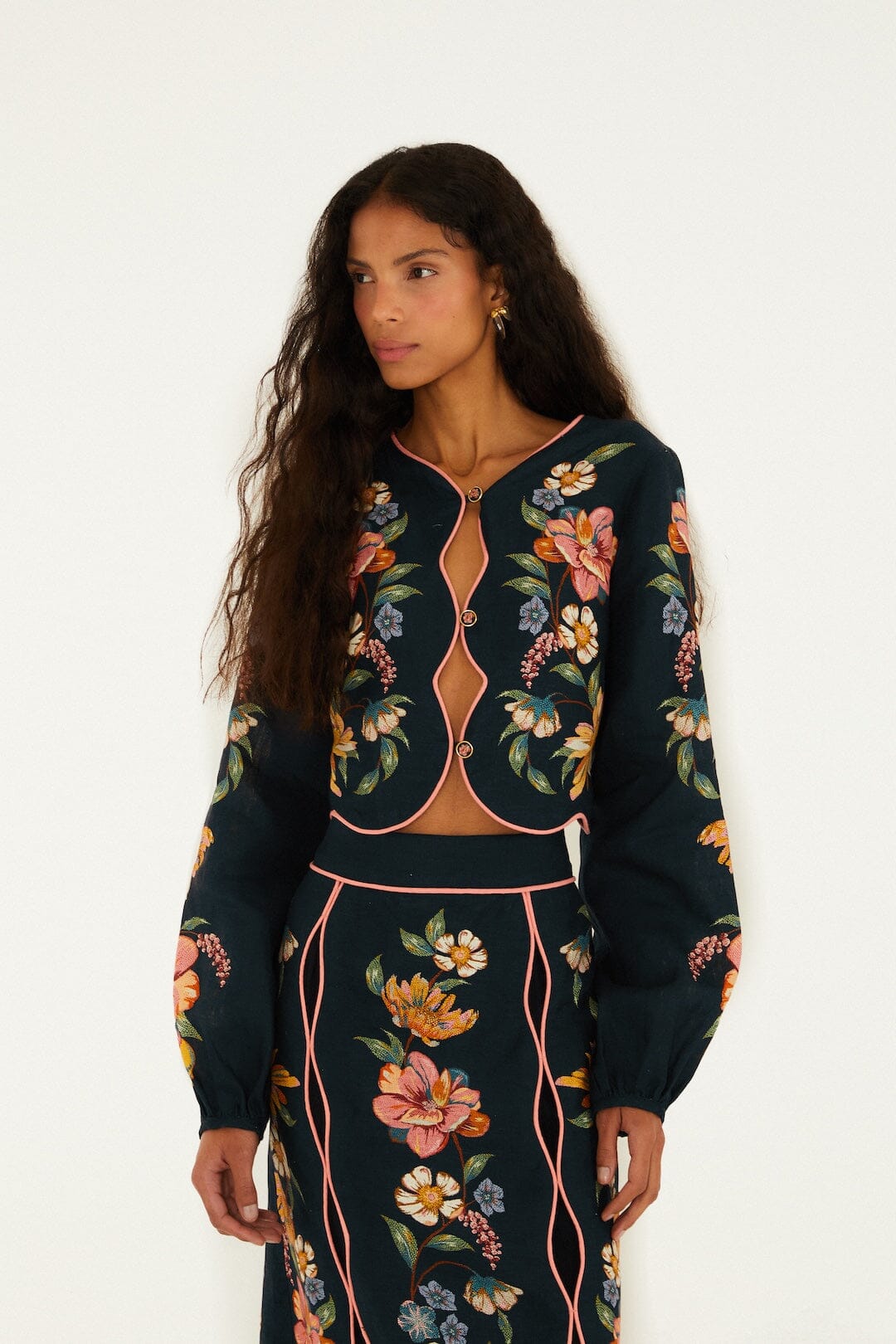 Maira Floral Dark Blue Top manches longues - Maira Floral Dark Blue