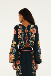 Maira Floral Dark Blue Top manches longues - Maira Floral Dark Blue