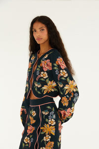 Maira Floral Dark Blue Top manches longues - Maira Floral Dark Blue