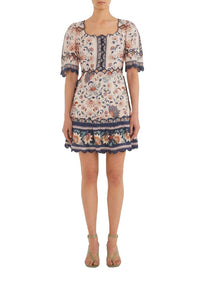 Robe courte Floral Delhi en lin - Rose