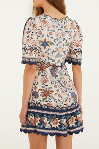 Robe courte Floral Delhi en lin - Rose