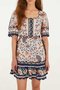Robe courte Floral Delhi en lin - Rose