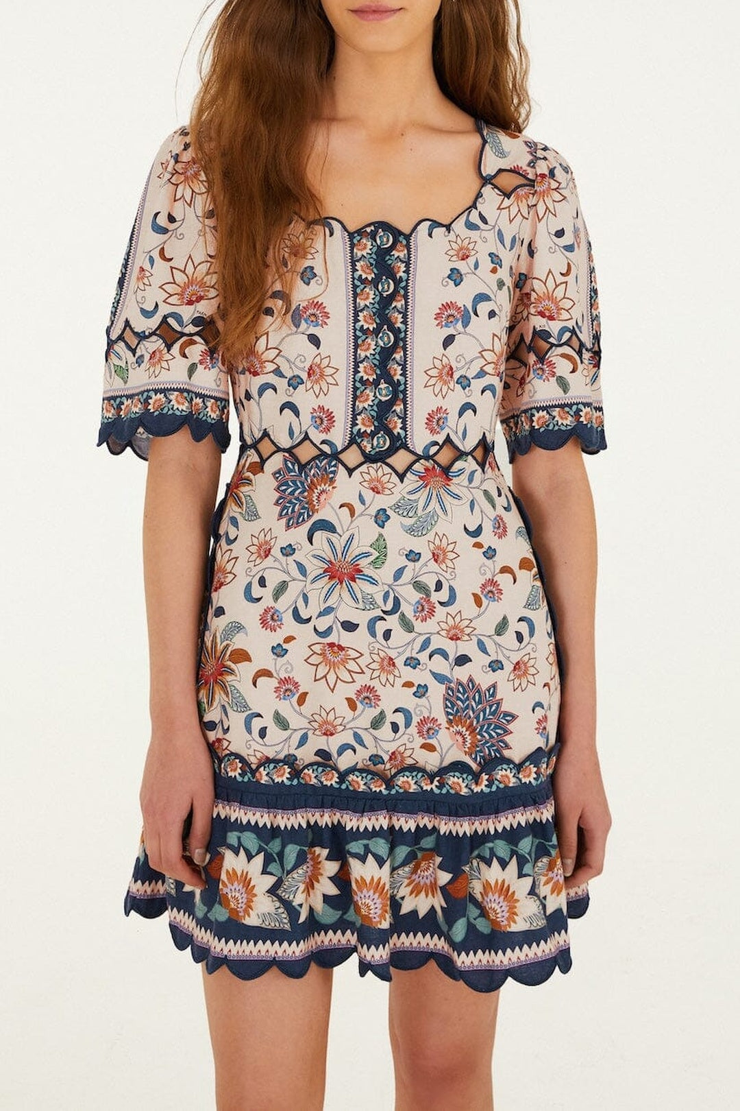 Robe courte Floral Delhi en lin - Rose