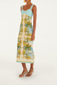 Robe midi Royal Sea en lin - Multicolore