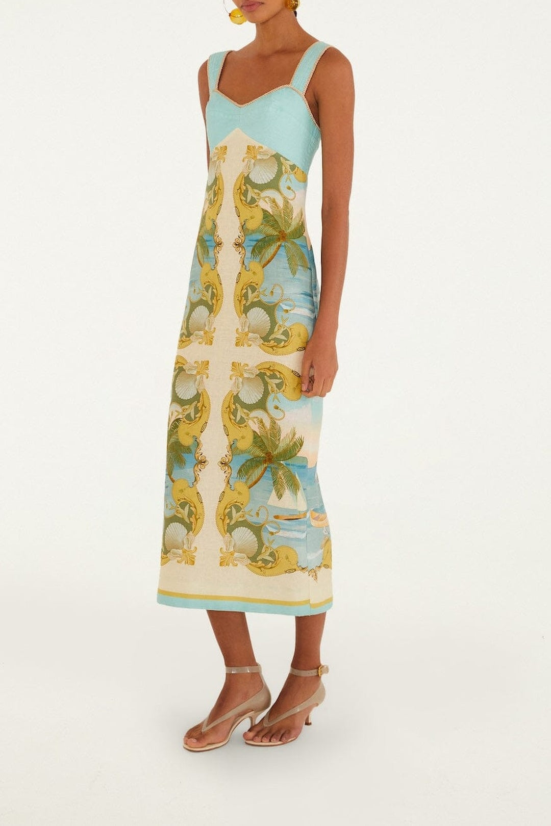 Robe midi Royal Sea en lin - Multicolore