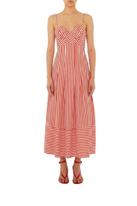 Robe midi rayée - Rouge