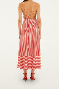 Robe midi rayée - Rouge