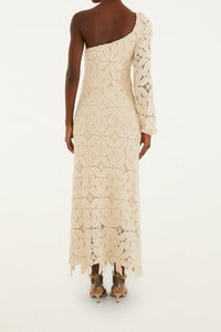 Robe midi One-Shoulder Flower en maille - Blanc