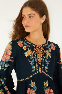 Maira Floral Dark Blue Robe courte - Maira Floral Dark Blue