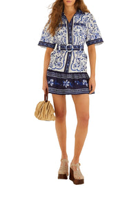 Robe courte Porcelain Garden en lin - Blanc