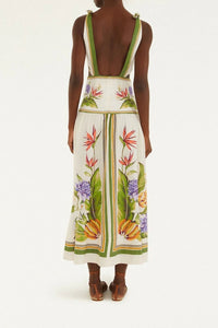 Robe midi Tropical en lin - Vert