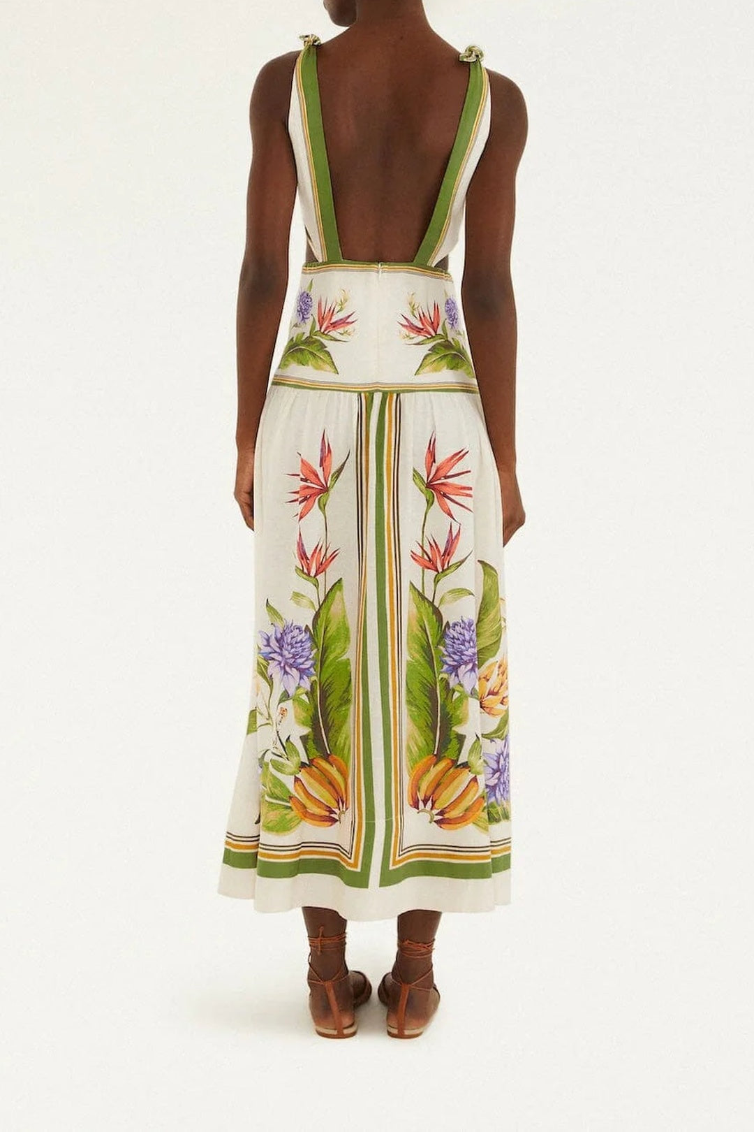 Robe midi Tropical en lin - Vert