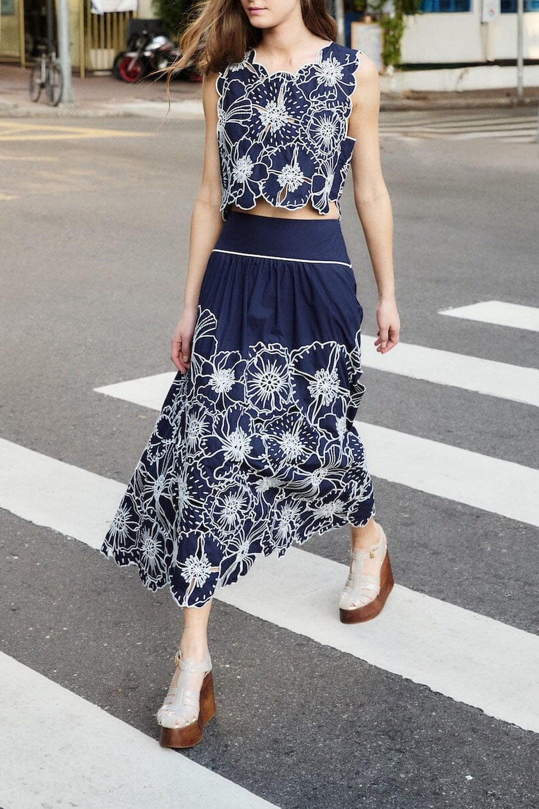 Jupe Flowers en coton - Bleu