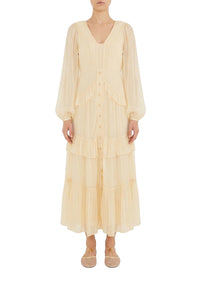 Robe midi à volants - Jaune