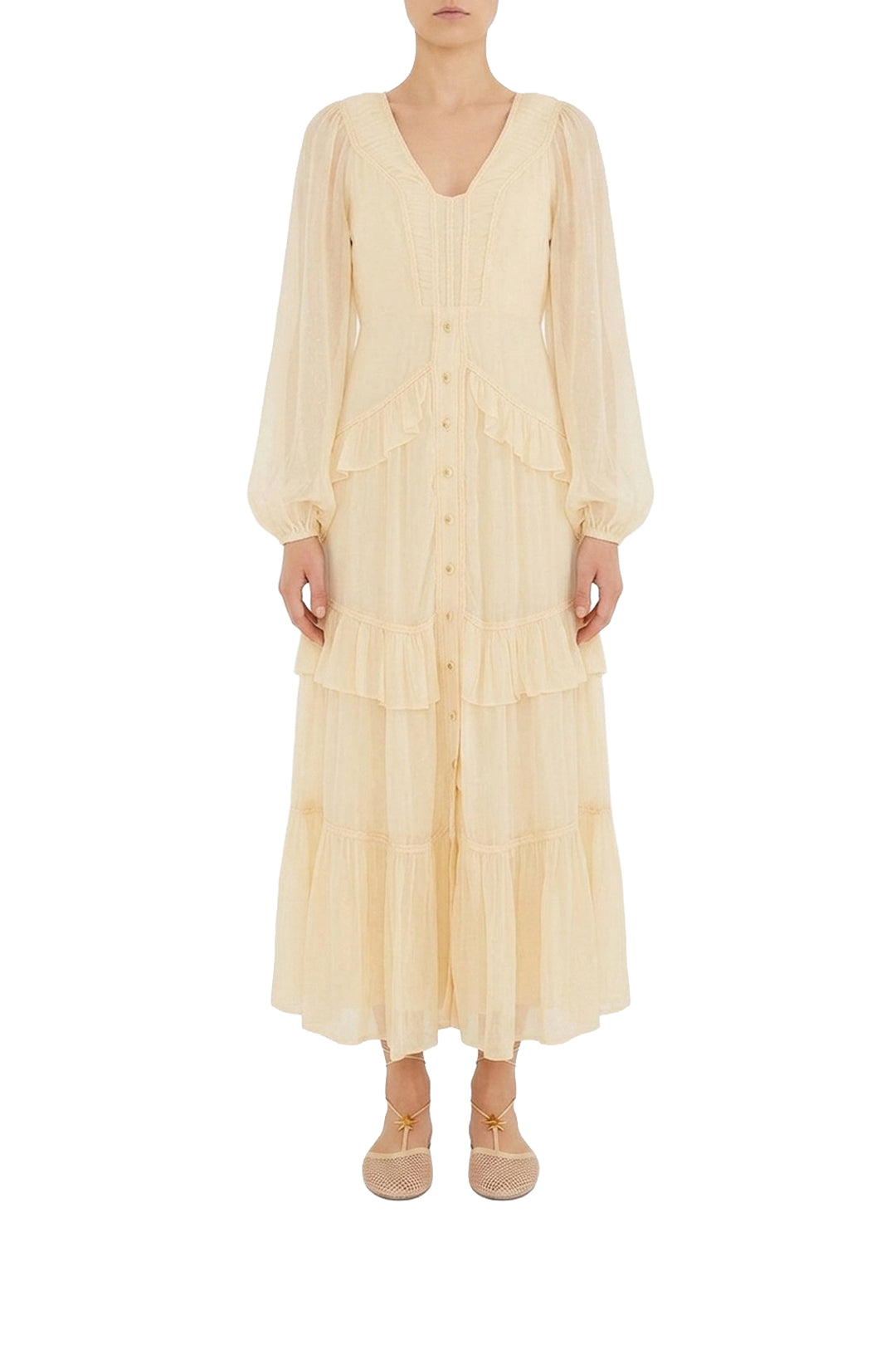 Robe midi à volants - Jaune