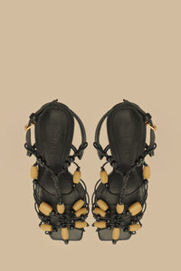 Beaded leather high-heeled sandals - Black